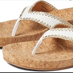 JACK ROGERS WOMENS THELMA SIZE 7 FLIP FLOP THONG SANDAL WHITE WITH GOLD LACE